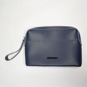 Missoni Navy Blue Leather Cosmetic Travel Pouch Wrislet bag top zip